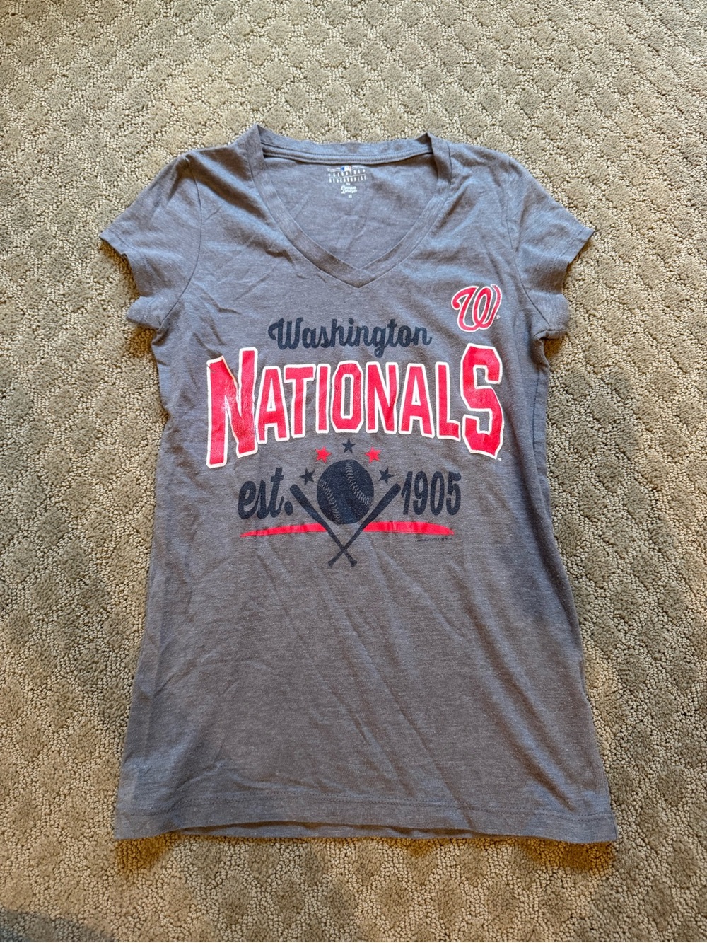 Washington Nationals Gray V-Neck Tee with Red Logo